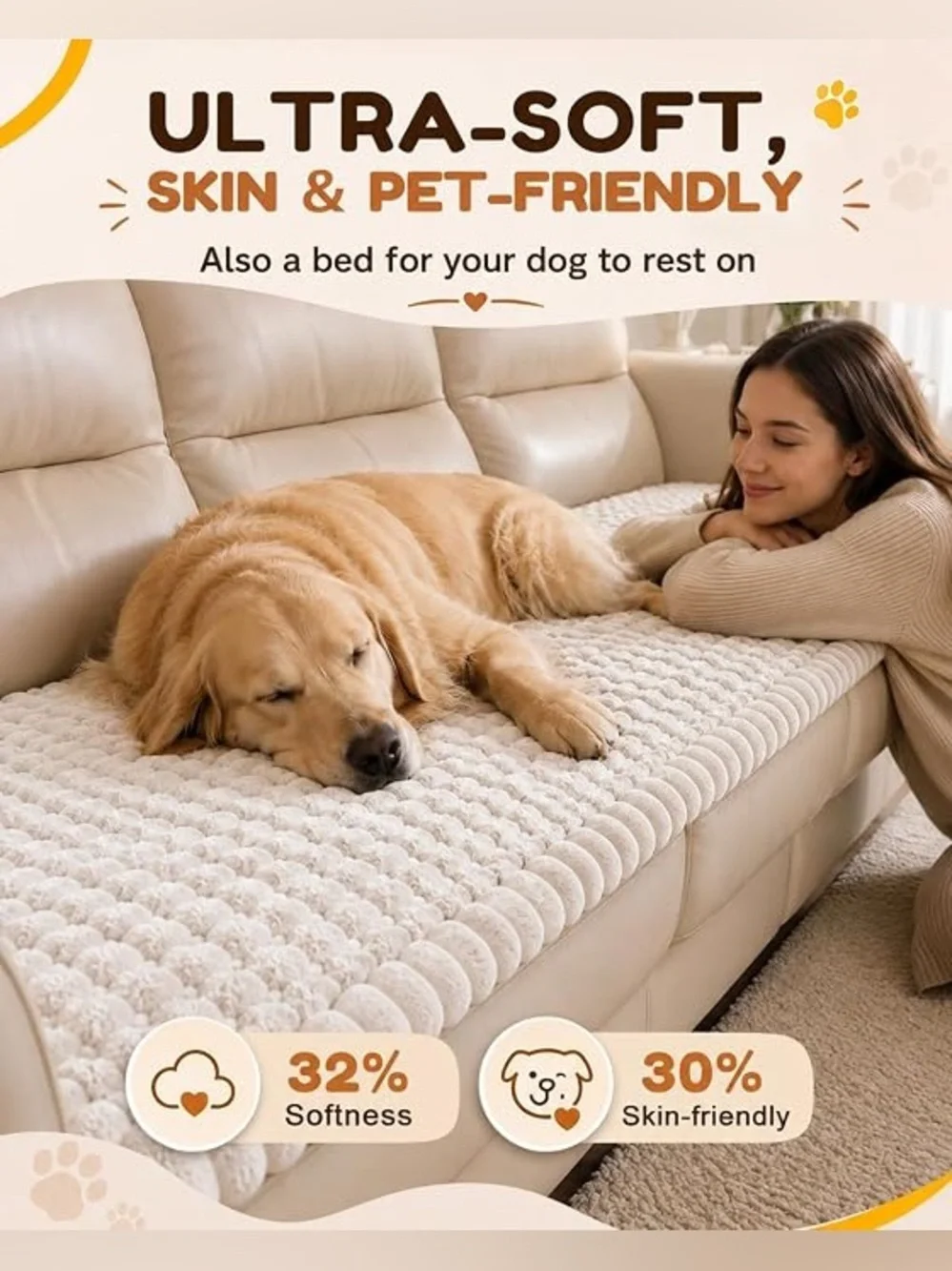 Couch Cover for Dogs with Non-Slip Sticks, Washable Sofa Protector for Pets